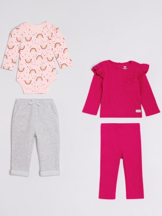 Koala Kids Other - Koala Kids Pink Rainbow Bodysuit & Fuchsia Ruffle Top Matching Set
